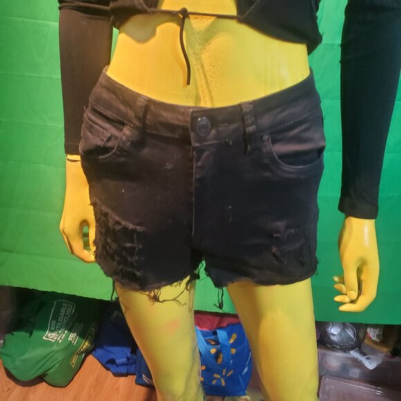 Refuge high waist woman black denim short size 1 deep front pockets - Picture 1 of 16